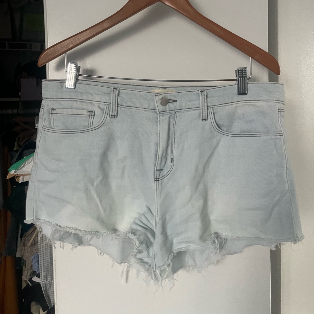 L’Agence mini light blue denim shorts, size 30